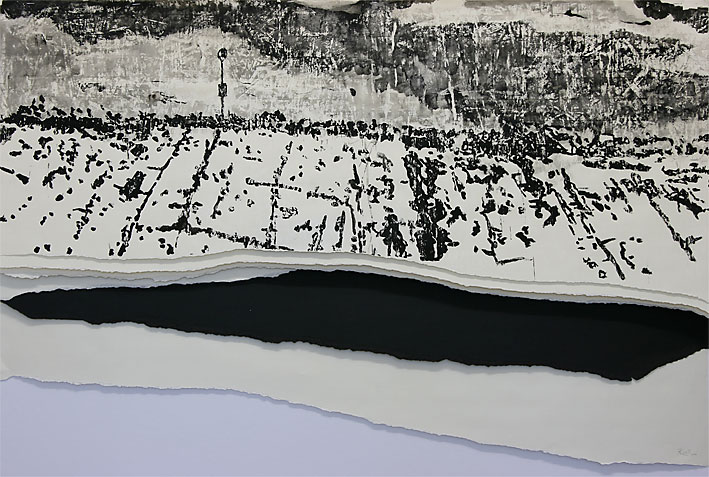 Urstromtal “Horno” · 2010 · Mischtechnik auf Papier, gerissen, gekratzt · 100 x 70 cm